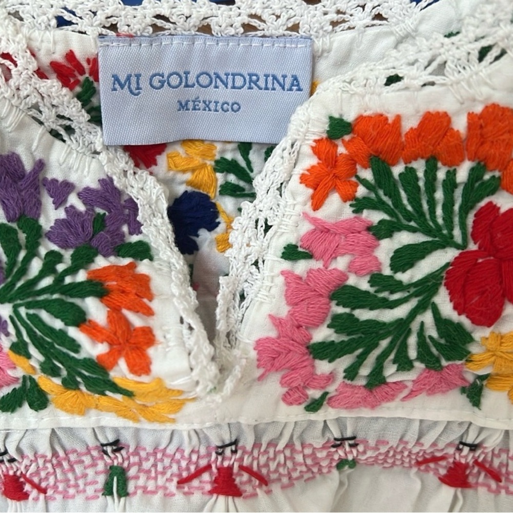 Mi Golondrina sleeveless multi colored embroidered dress XS white - Picture 2 of 2